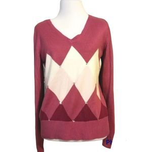 NY & Co. Pink Chevron Bling Sweater Sz Medium